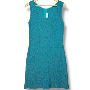 St John Collection Knit Sheath Dress Teal Blue Textured Sleeveless Women's 10